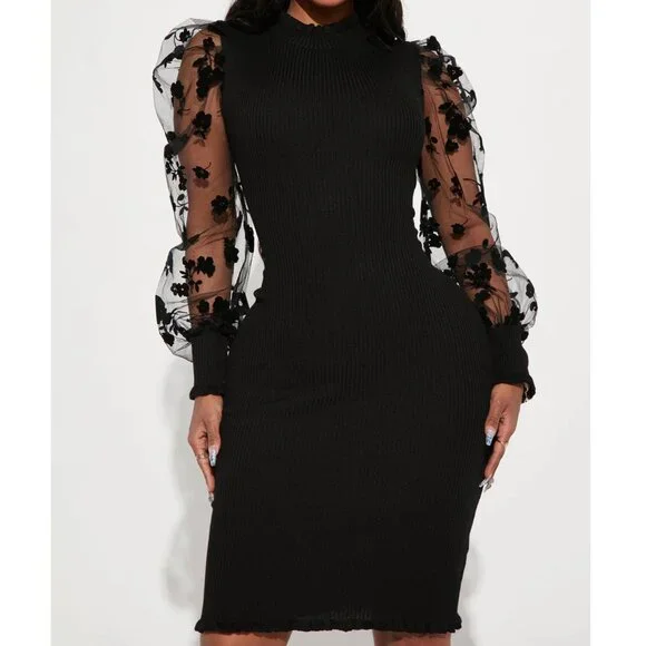 Almost Famous Long Sleeve Fine Gauge Mock Neck Dress Sz S - Picture 3 of 7